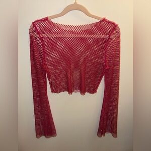 Women's Pink Rhinestone Mesh Top